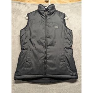 The North Face Puffer Vest Womens Medium Black Insulated Reversible Fuzzy Jacket